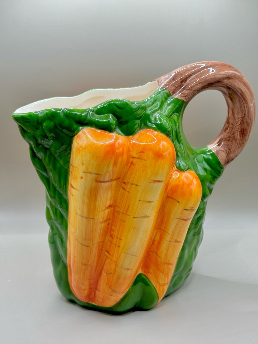 Hand-Painted Carrot Ceramic Pitcher - Green and Orange